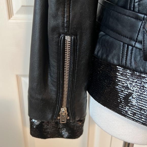- IRO Women’s Riley Black leather jacket with sequin insert Size 42 - Picture 6 of 11